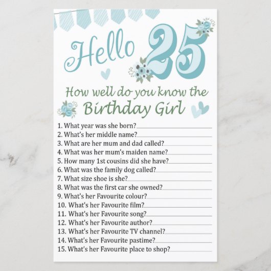 Hoe goed ken je het verjaardagsmeisje? (Voorkant)