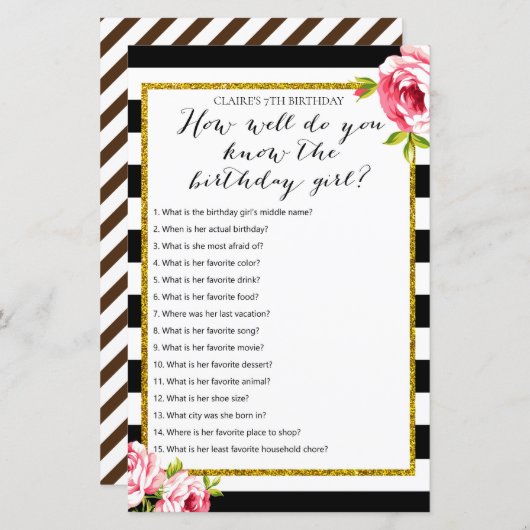 Hoe goed ken je het verjaardagsmeisje Game? (Voorkant / Achterkant)