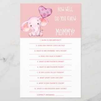 Hoe goed ken je mama Baby Shower spelkaart Flyer