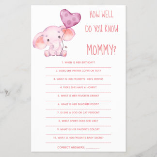 Hoe goed ken je mama Baby Shower spelkaart Flyer