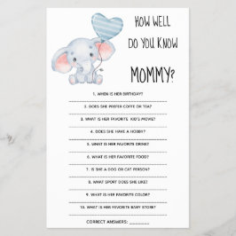 Hoe goed ken je mama Baby Shower spelkaart Flyer