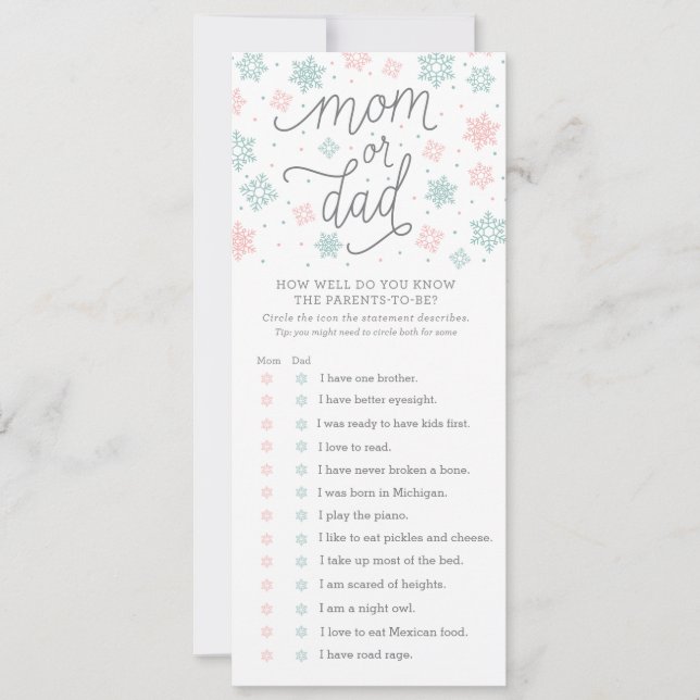 Hoe goed ken je Snowflake Baby shower Game? (Voorkant)