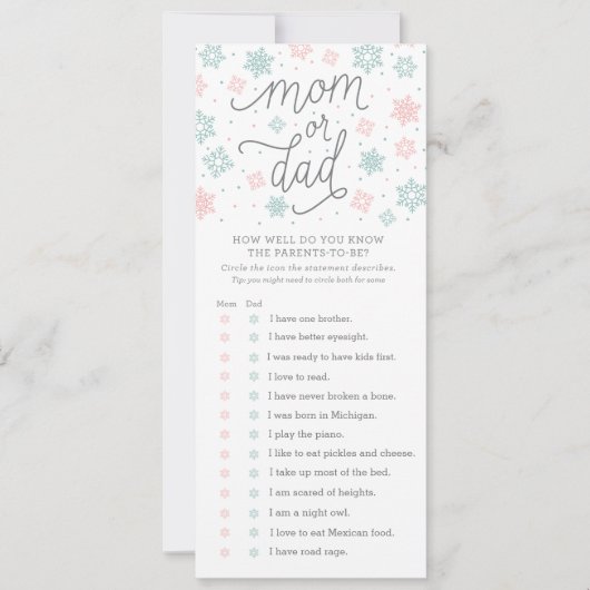 Hoe goed ken je Snowflake Baby shower Game? Kaart (Voorkant)