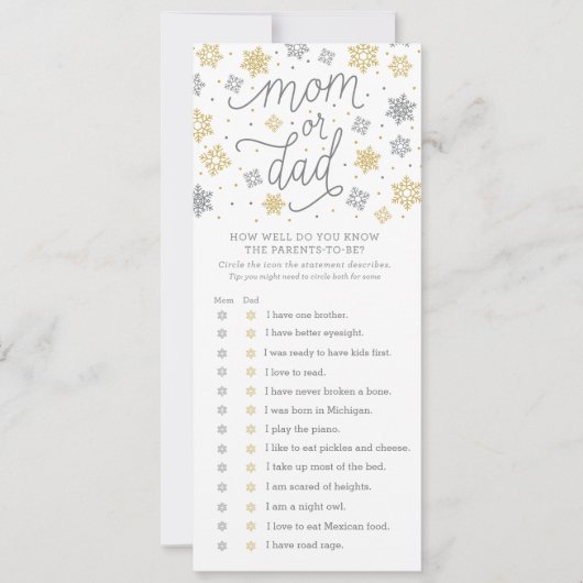 Hoe goed ken je Snowflake Baby shower Game? Kaart (Voorkant)