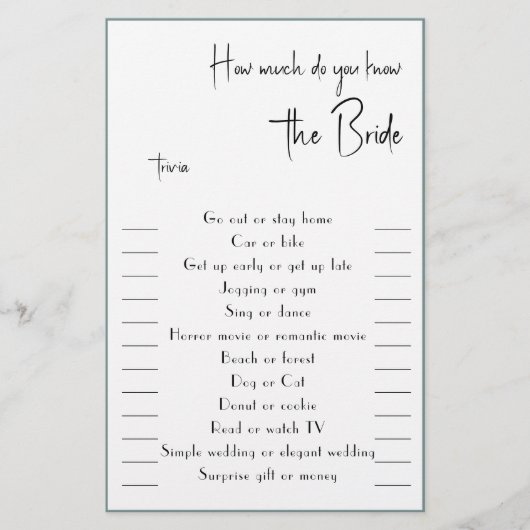 Hoe goed ken je The Bride Trivia Flyer (Voorkant)