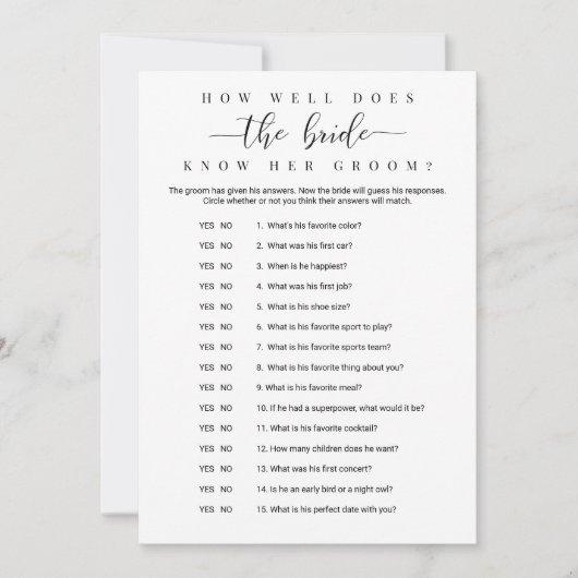 Hoe goed kent de Bride haar gamspel? Kaart (Voorkant)