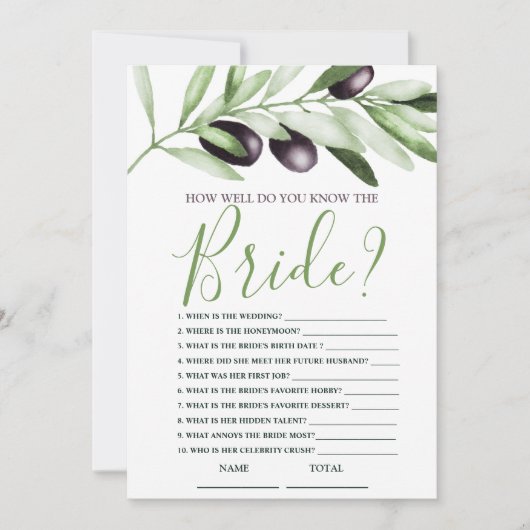 Hoe goed weet ik het Vrijgezellenfeest van de Olij Kaart (Voorkant)