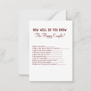 Hoe goed weet je van koppel spel notitiekaartje