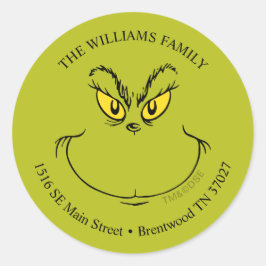 Hoe Grinch Kerstmis Face - Adres Ronde Sticker