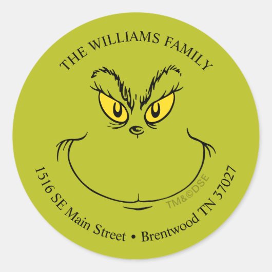 Hoe Grinch stal Christmas Face - Adres Ronde Sticker (Voorkant)