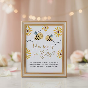 Hoe groot is haar buik Honingbij Baby Shower Spel Poster