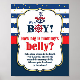 Hoe groot is het Belly Baby shower Game Nautical v Poster