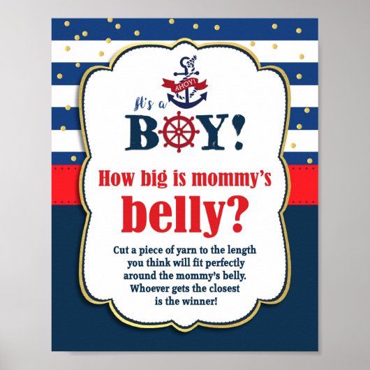 Hoe groot is het Belly Baby shower Game Nautical v Poster (Voorkant)