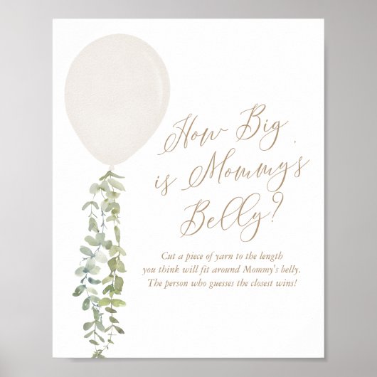 Hoe groot is het Belly White Balloon Baby shower v Poster (Voorkant)