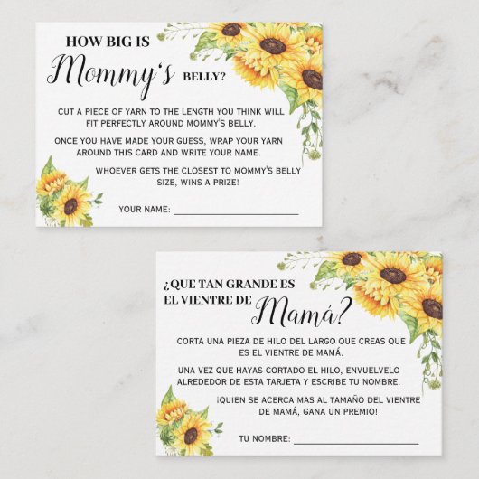 Hoe groot is het mams buik-spel tweetalige doucher plaatskaartje (Voorkant / Achterkant)