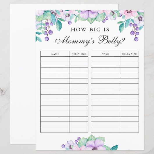 Hoe groot is mama buik. Floral-baby shower (Voorkant / Achterkant)