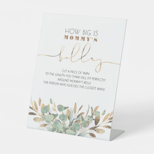 Hoe groot is mama's Belly Baby shower Game Reclamebord Met Voetstuk (Voorkant)