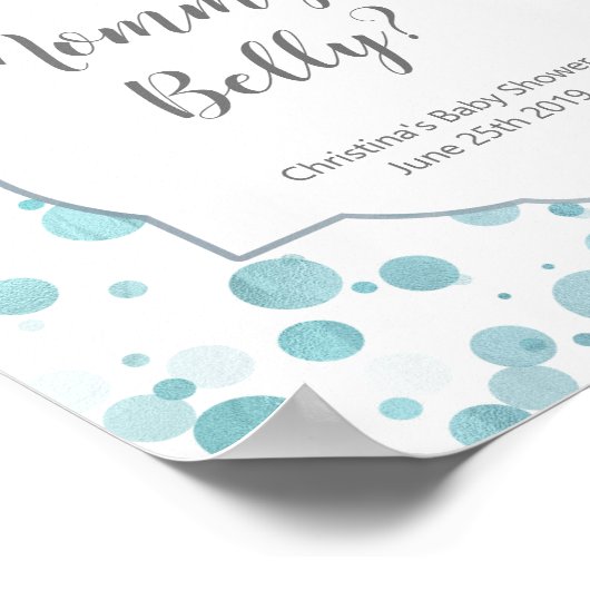 "Hoe groot is mama's Belly" blauw Baby shower Poster (Hoek)