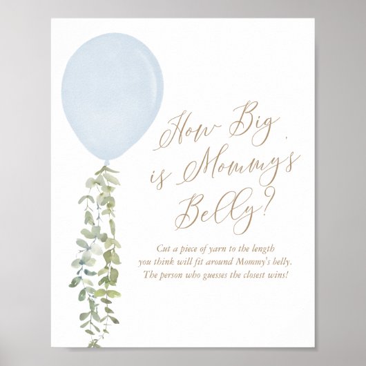 Hoe groot is mama's Belly Blue Balonse Baby shower Poster (Voorkant)