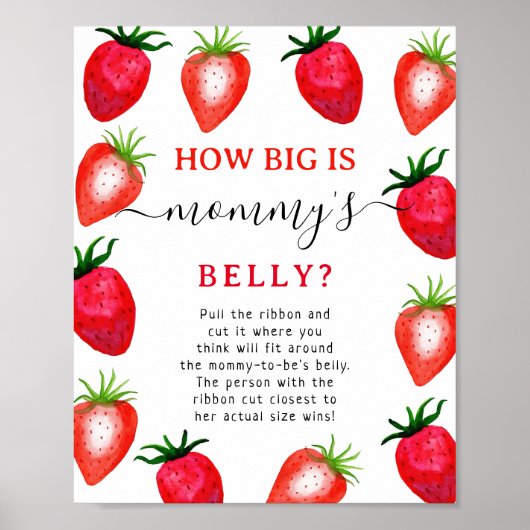 Hoe groot is mama's buik? Aardbei Baby shower Poster (Voorkant)