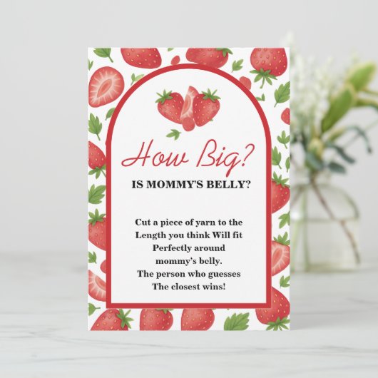 Hoe groot is mama's buik aardbeienbessen spel kaart (Staand voorkant)