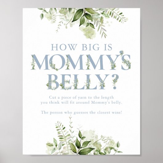 Hoe groot is mama's buik Blauwe baby shower Poster (Voorkant)