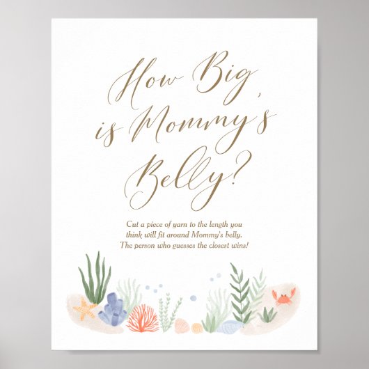 Hoe groot is mama's buik onder het Zee Baby shower Poster (Voorkant)