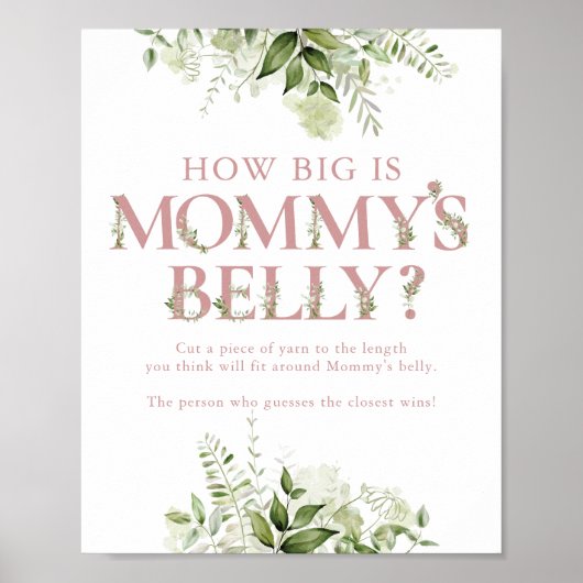 Hoe groot is mama's buik Roze baby shower Poster (Voorkant)