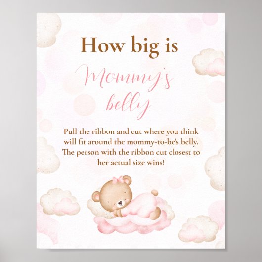 Hoe groot is mama's buik roze Baby shower spel Poster (Voorkant)