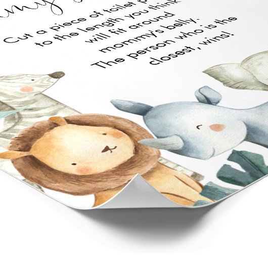 Hoe groot is mama's buik safari baby shower spel poster (Hoek)