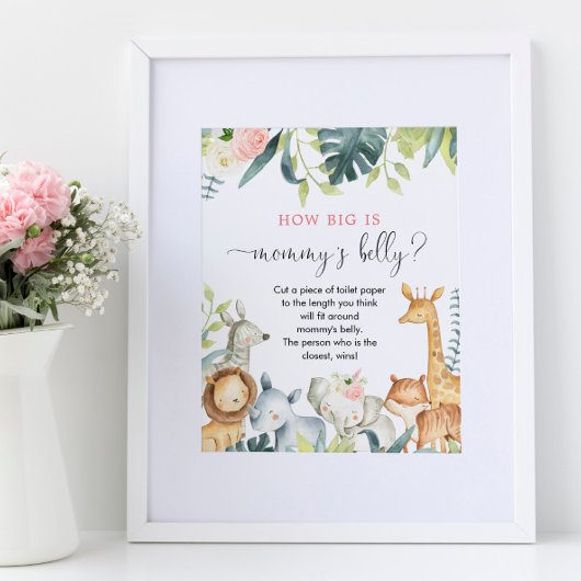 Hoe groot is mama's buik safari baby shower spel poster