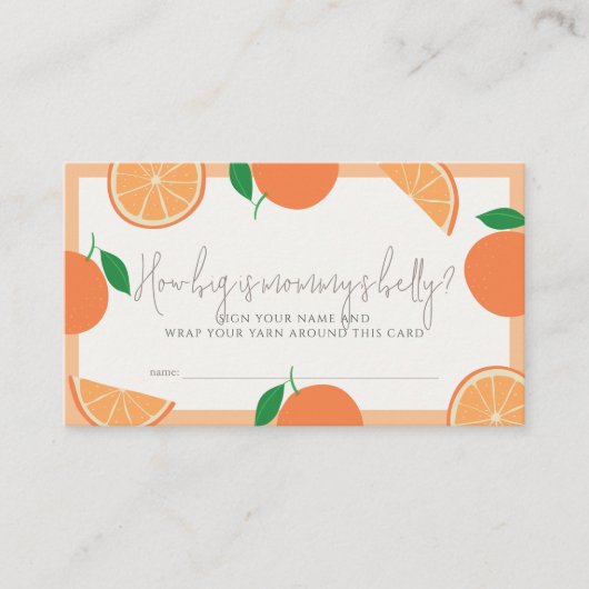 Hoe groot is mama's buik Sinaasappel Baby shower s Informatiekaartje (Voorkant)