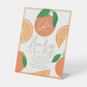 Hoe groot is mama's buik Sinaasappel Baby shower s Reclamebord Met Voetstuk (Voorkant)