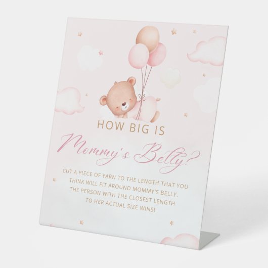 Hoe groot is mama's buik Teddy beer baby shower Reclamebord Met Voetstuk (Voorkant)