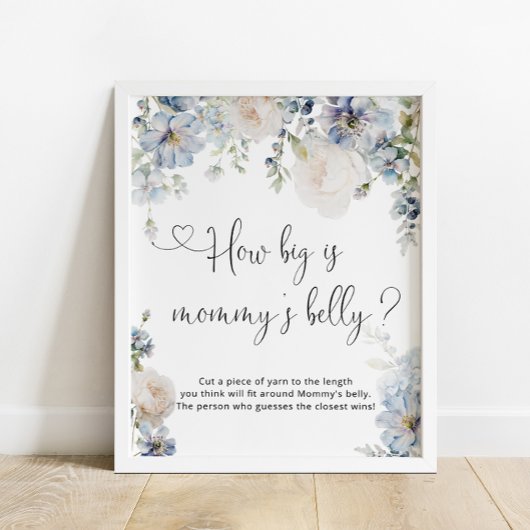 Hoe groot is mama's buikblauw bloemig Baby shower Poster