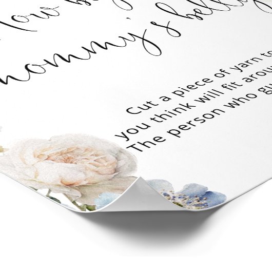 Hoe groot is mama's buikblauw bloemig Baby shower Poster (Hoek)