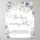 Hoe groot is mama's buikblauw bloemig Baby shower Poster (Voorkant)