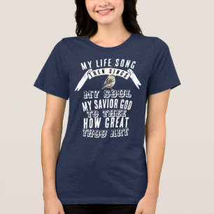 Hoe groot zijt gij Schattigee vogelzang Christelij Tri-Blend Shirt