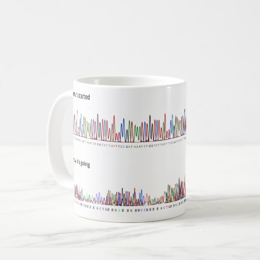 Hoe het is begonnen versus hoe het gaat wetenschap koffiemok (Voorkant links)