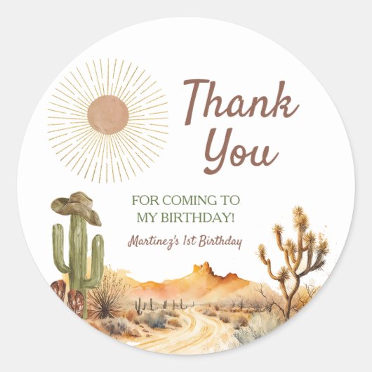 Hoe het westen was een verjaardag cowboy dank je ronde sticker (Voorkant)