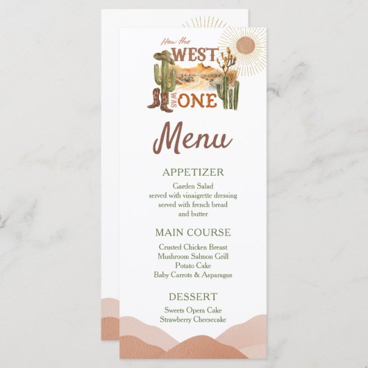 Hoe het Westen was een verjaardagsfeestje Cowboy M Menu (Voorkant / Achterkant)