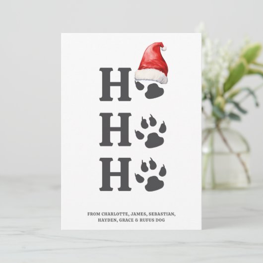 Hoe Ho Christmas Dog Paw gepersonaliseerd Feestdagenkaart (Staand voorkant)