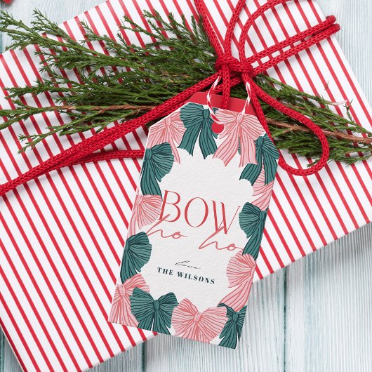 Hoe Ho Red & Green Bows Kerstvakantie Cadeaulabel