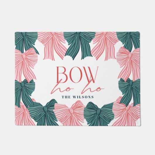 Hoe Ho Red & Green Bows Kerstvakantie Deurmat (Voorkant)