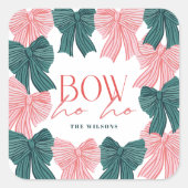 Hoe Ho Red & Green Bows Kerstvakantie Vierkante Sticker (Voorkant)