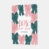 Hoe hoe hoe rood groene bogen foto kerstvakantie metalen ornament (Voorkant links)