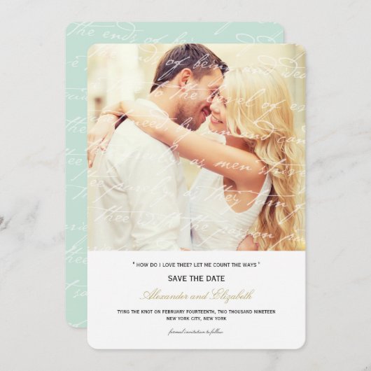 Hoe hou ik van het poëzie Romantic  script Save The Date (Voorkant / Achterkant)