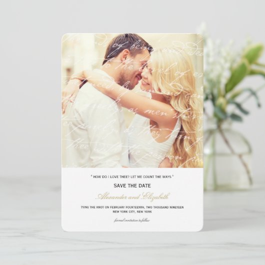 Hoe hou ik van het poëzie Romantic  script Save The Date (Staand voorkant)