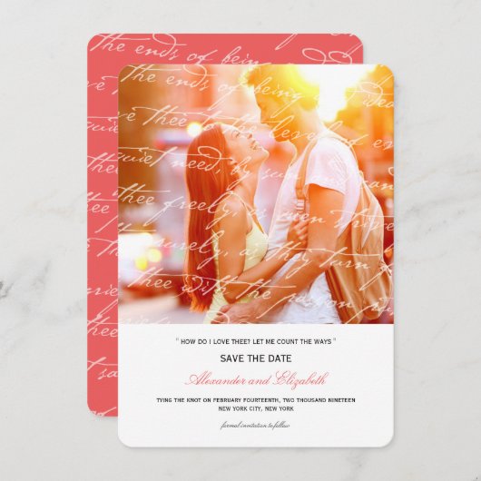Hoe hou ik van het poëzie Romantic  script Save The Date (Voorkant / Achterkant)