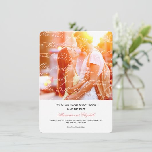 Hoe hou ik van het poëzie Romantic  script Save The Date (Staand voorkant)